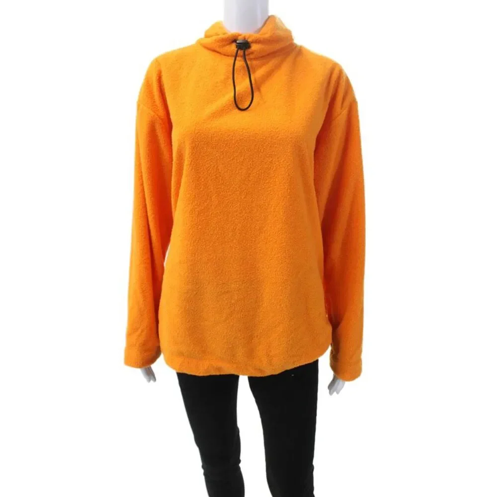Urban Outfitters Womens Drawstring High-Neck Side Slit Sweatshirt Orange Size XS